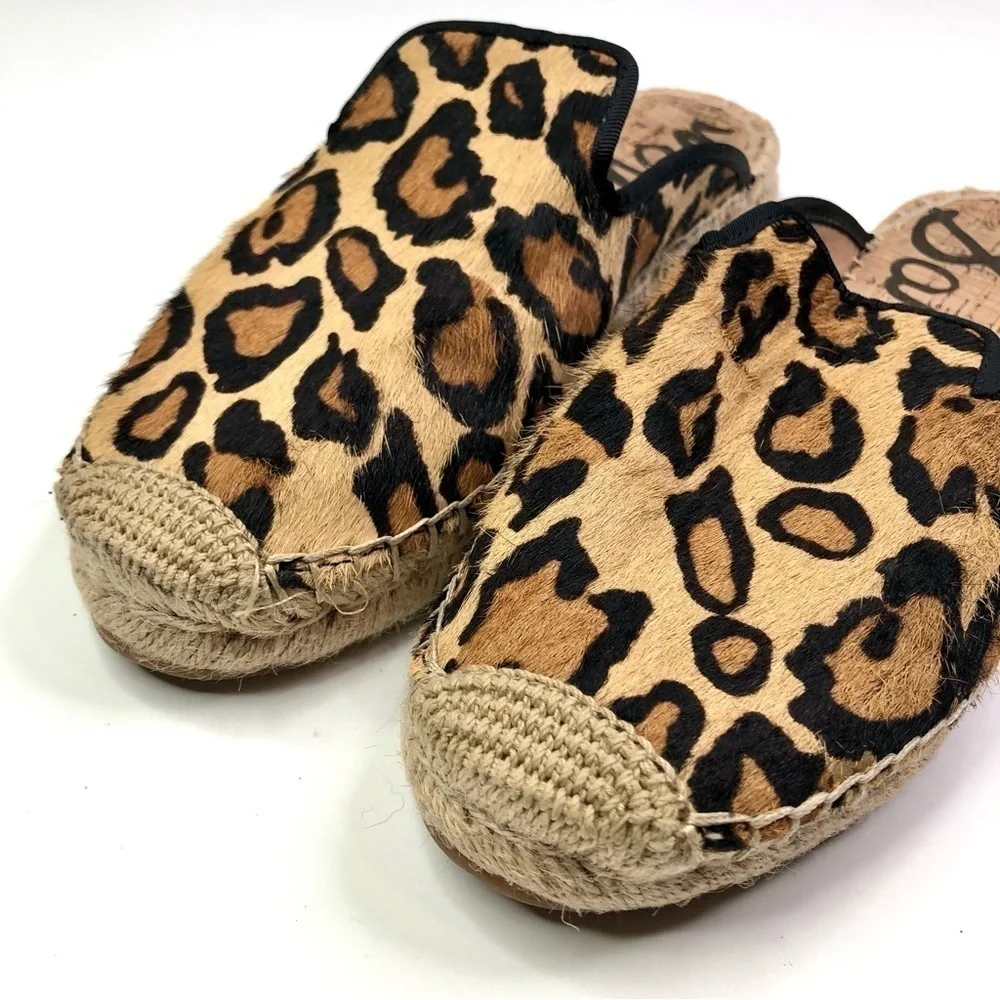 Sam Edelman Kerry calf hair mule espadrilles leopard print 8.5